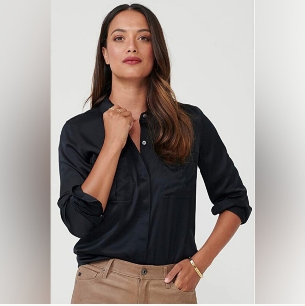 UNTUCKit Carlina Silk Button-Up Blouse Black - Picture 8 of 8
